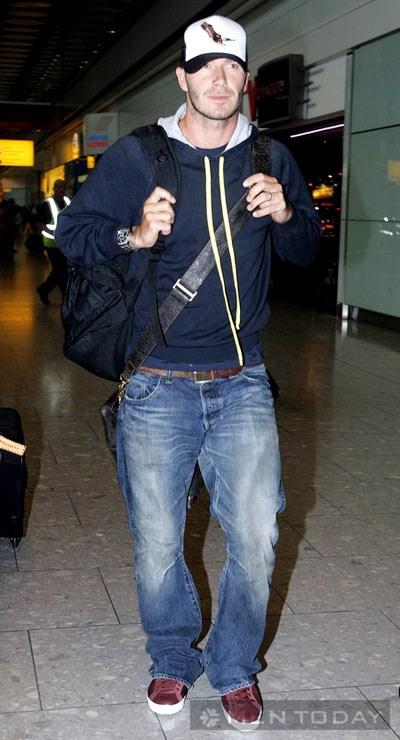David Beckham arrives to Heathrow airport wearing a trendy hat. August 31, 2009